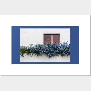 Window with blue flowers Posters and Art